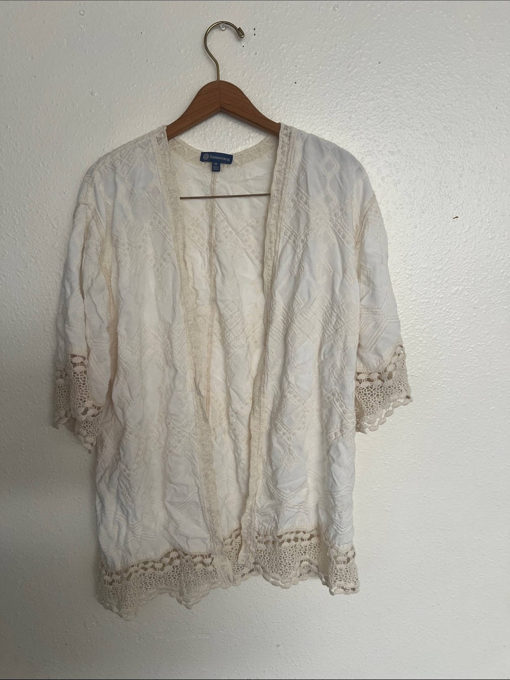 Democracy Cream Lace-Trim Open Front Tunic